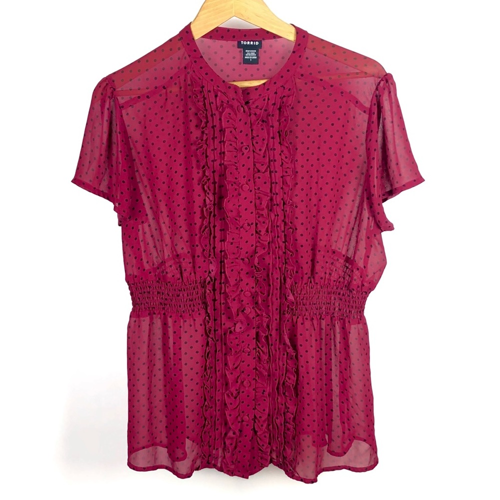 Torrid Women's Red Sheer Polka Dot Blouse 1094 - Picture 3 of 7